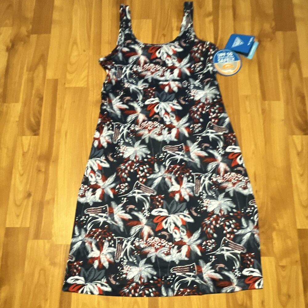 Columbia PFG UPF 50 Floral Shift Dress Scoop Neck Sleeveless Navy XS